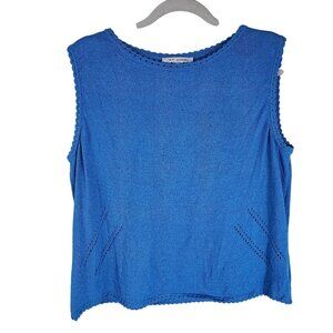 VTG St. John Santana Knit Sleeveless Top L Aqua Blue Scallop Designer‎ Office